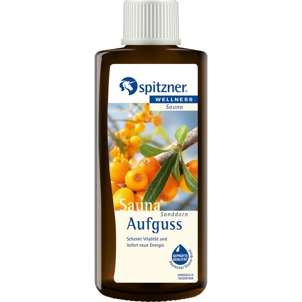 Braune Flasche mit Sanddorn-Saunaaufguss von Spitzner Wellness.