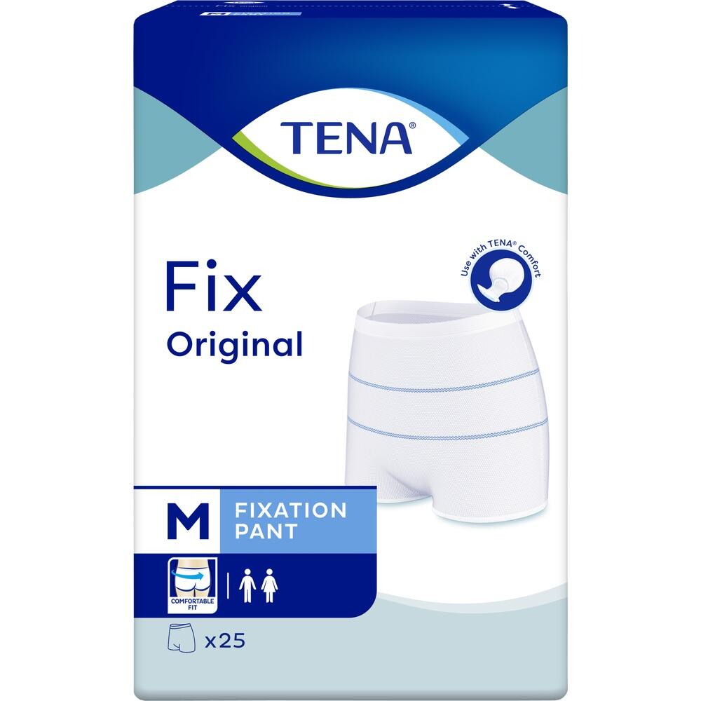 Verpackung mit Fixierhosen von TENA in Gr&ouml;&szlig;e M f&uuml;r M&auml;nner und Frauen.