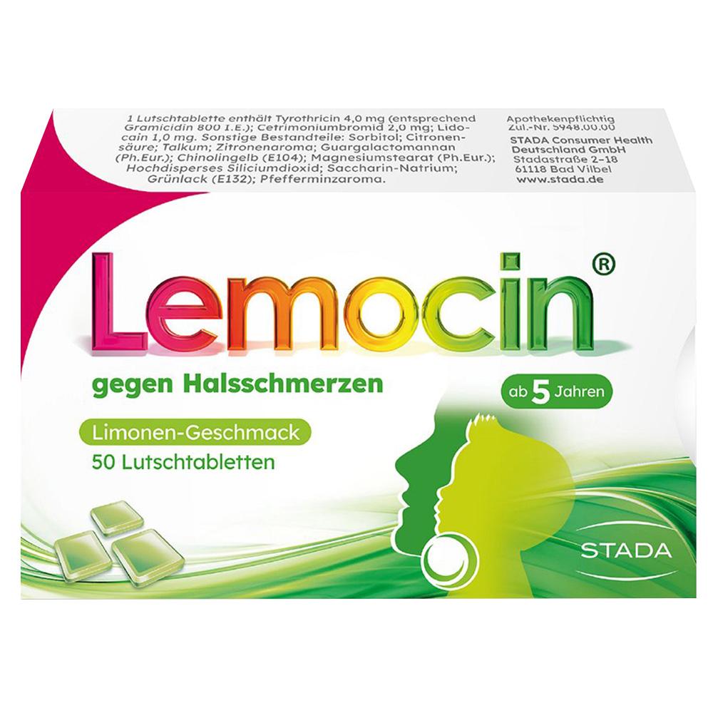 Verpackung von Halsschmerztabletten mit Limonen-Geschmack.