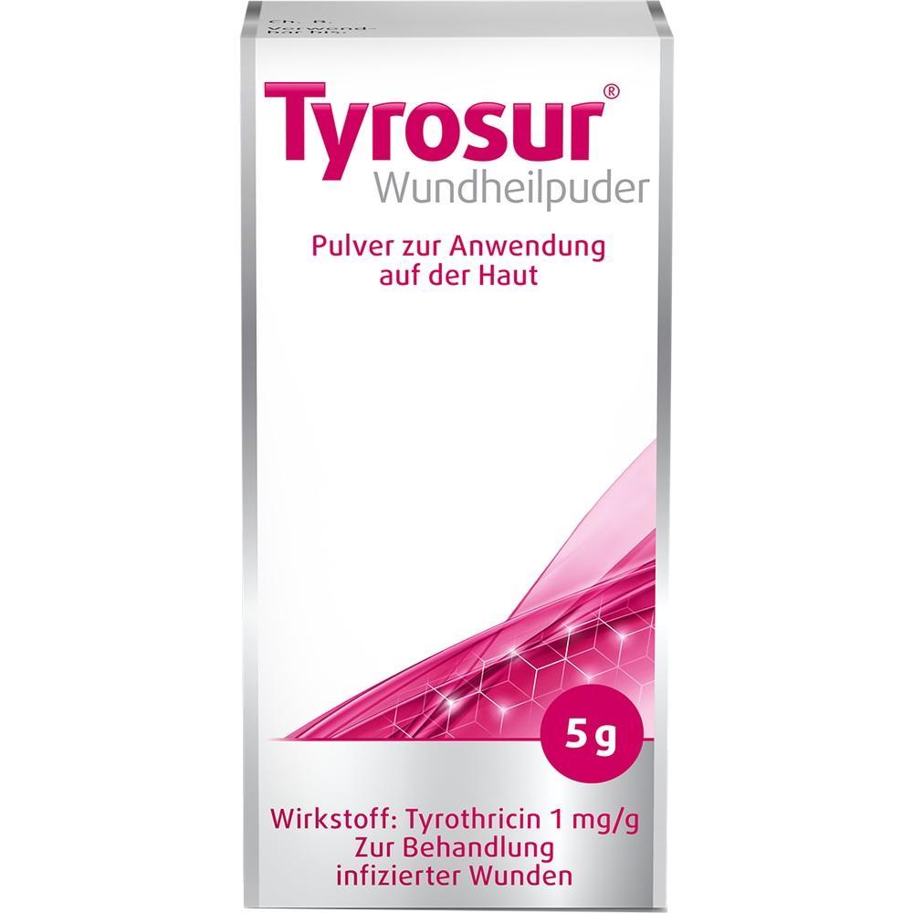 Eine Packung Tyrosur Wundheilpuder zur Behandlung von infizierten Wunden.