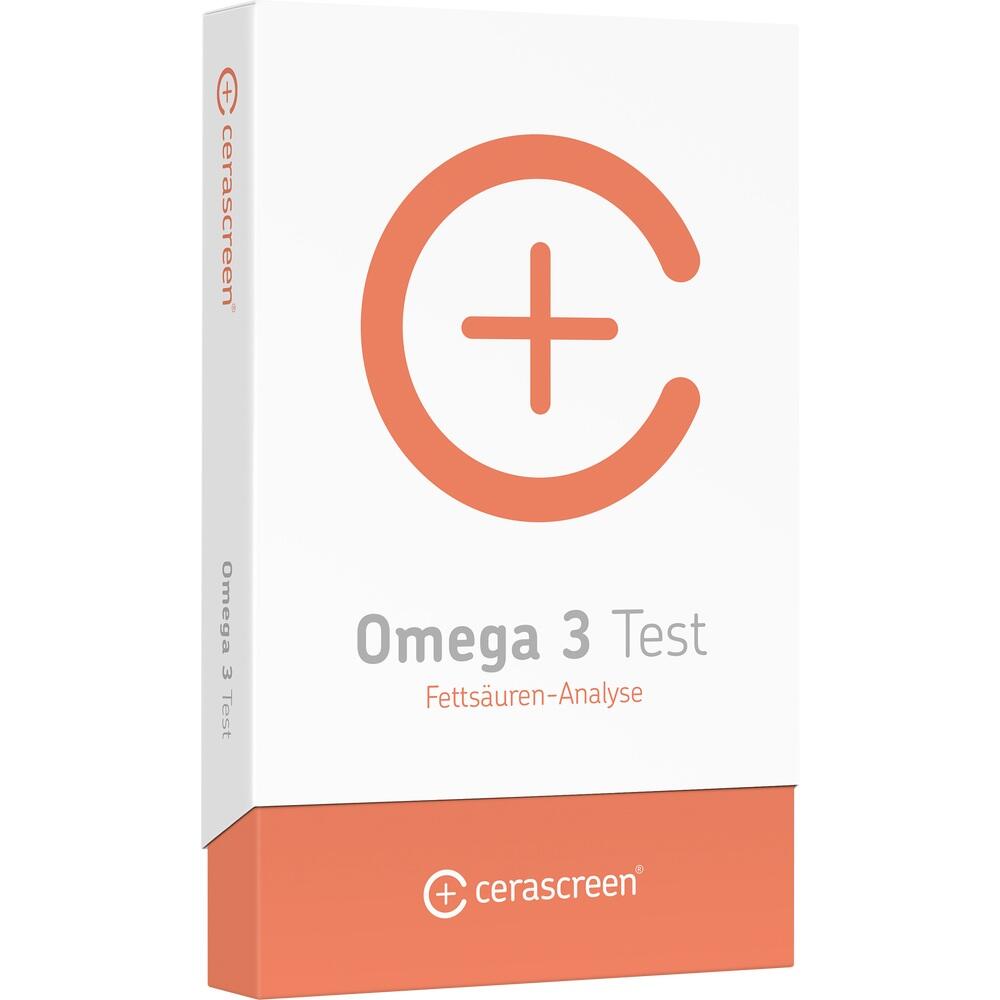 Wei&szlig;e Testverpackung mit orangenen Logo und der Aufschrift "Omega-3 Test".