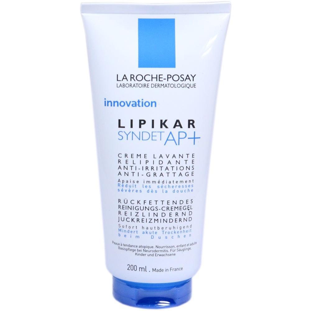 Eine wei&szlig;e Tube mit blauem Logo von La Roche-Posay Lipikar Syndet AP+ Reinigungsgel.