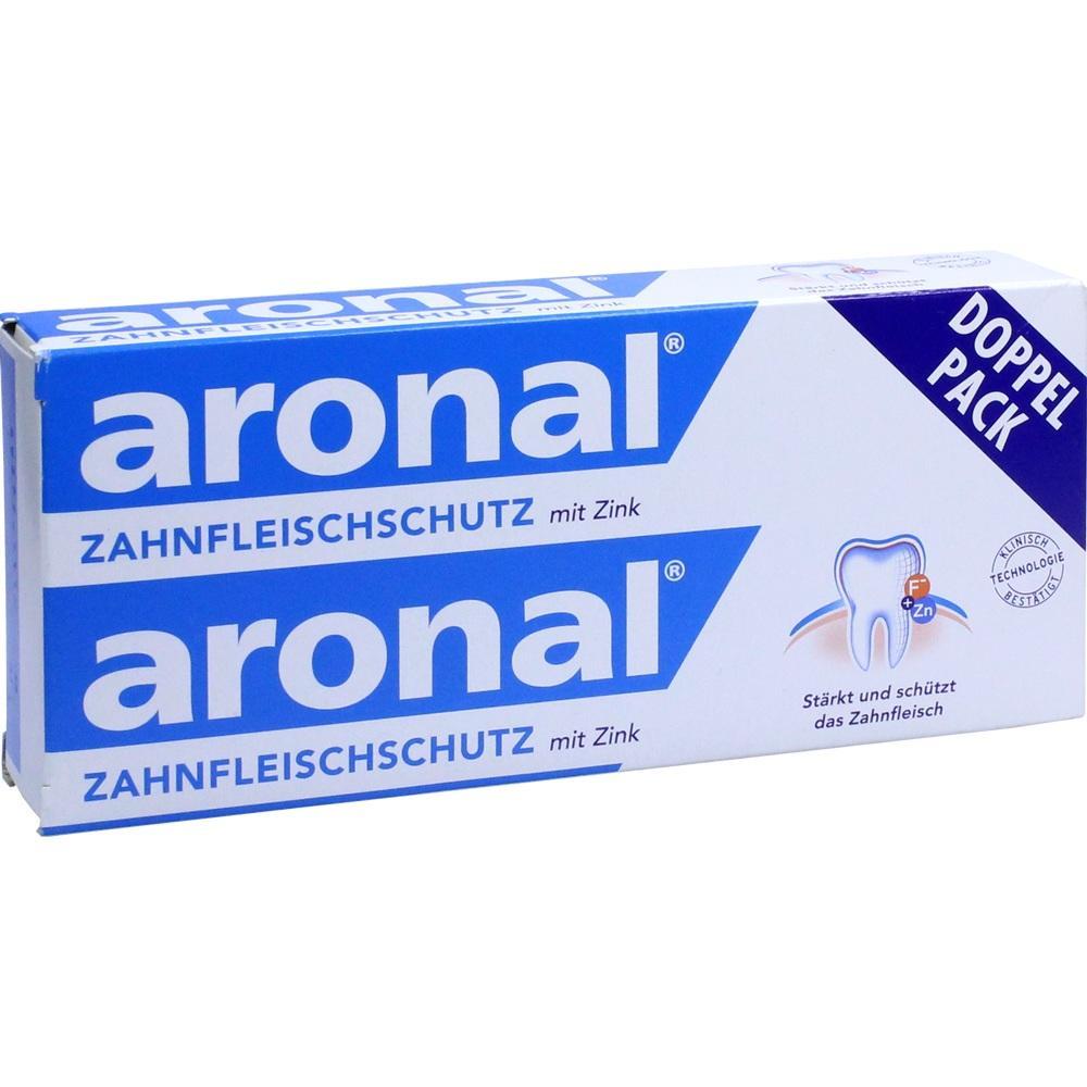 Zwei Packungen Aronal Zahnpasta im Doppelpack mit Zahnfleischschutz.