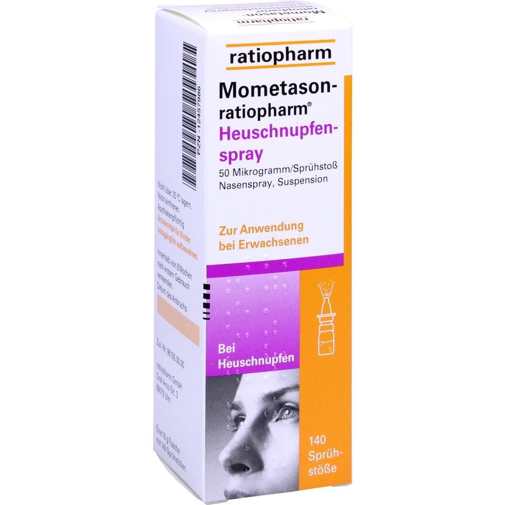 Eine Packung Mometason-Ratiopharm Heuschnupfenspray f&uuml;r Erwachsene.