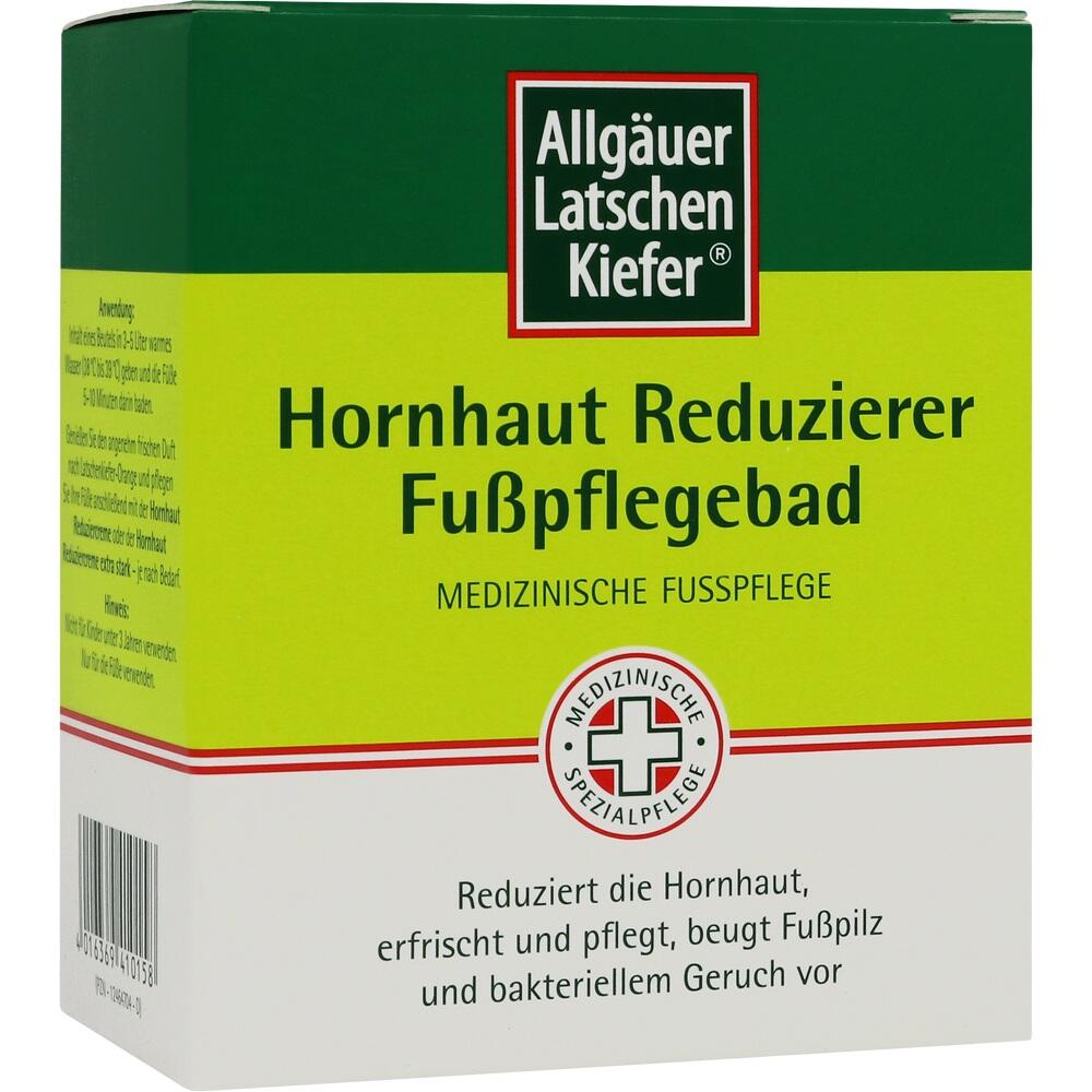 Gr&uuml;ne Verpackung eines Fu&szlig;pflegebads, das Hornhaut reduziert.