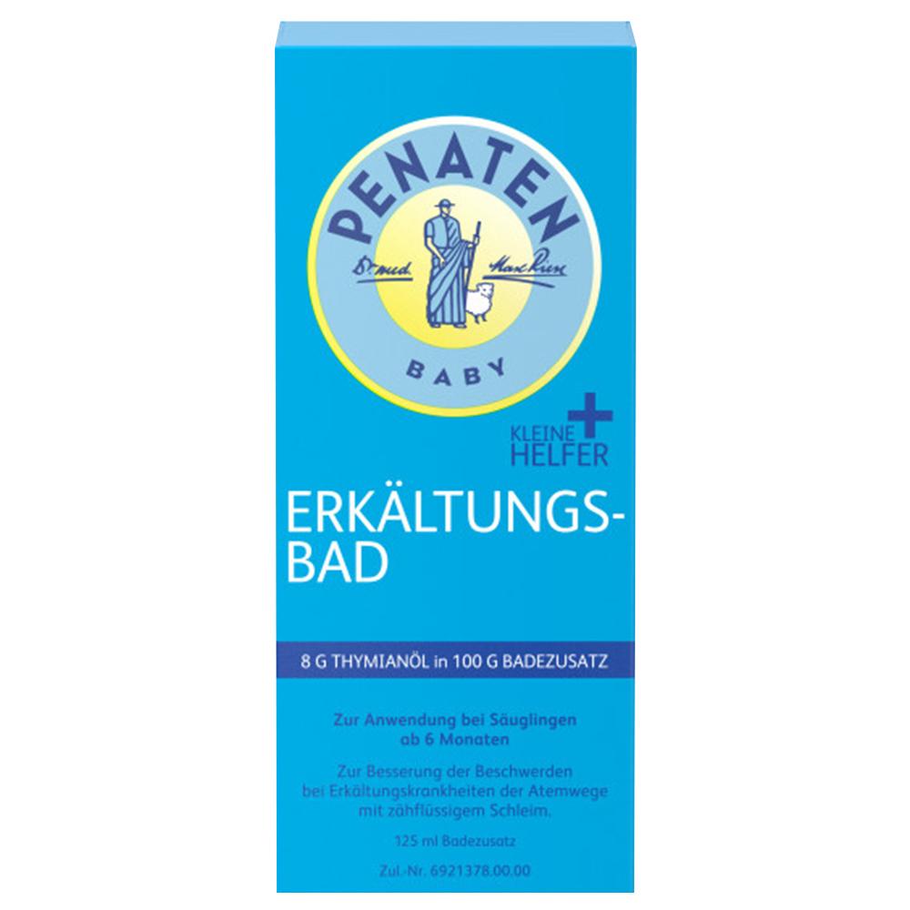 Ein blaues Badezusatz-Produkt f&uuml;r Babys zur Linderung von Erk&auml;ltungssymptomen.