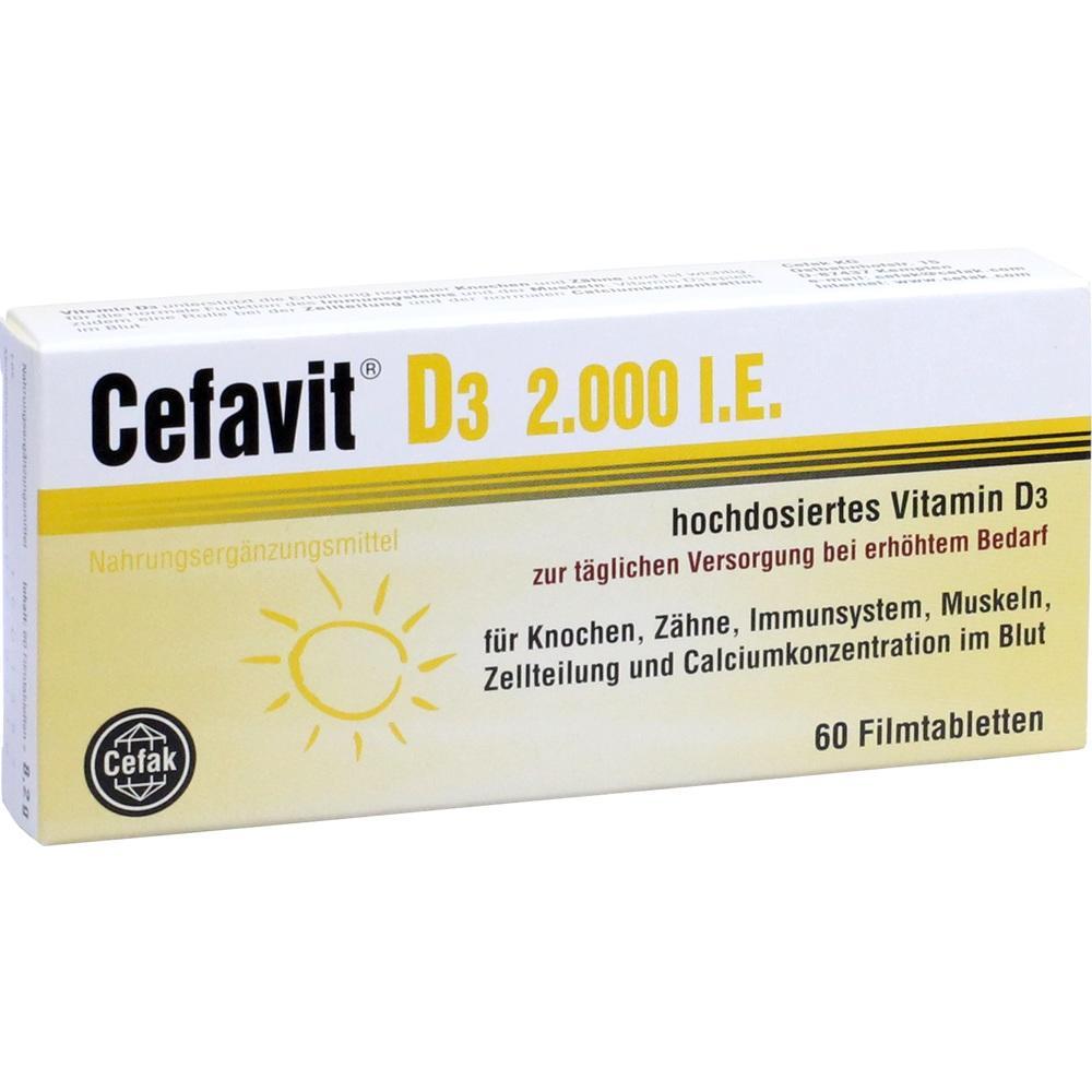 Schachtel mit Vitamin D3 Tabletten, 60 St&uuml;ck, f&uuml;r Gesundheit von Knochen und Immunsystem.