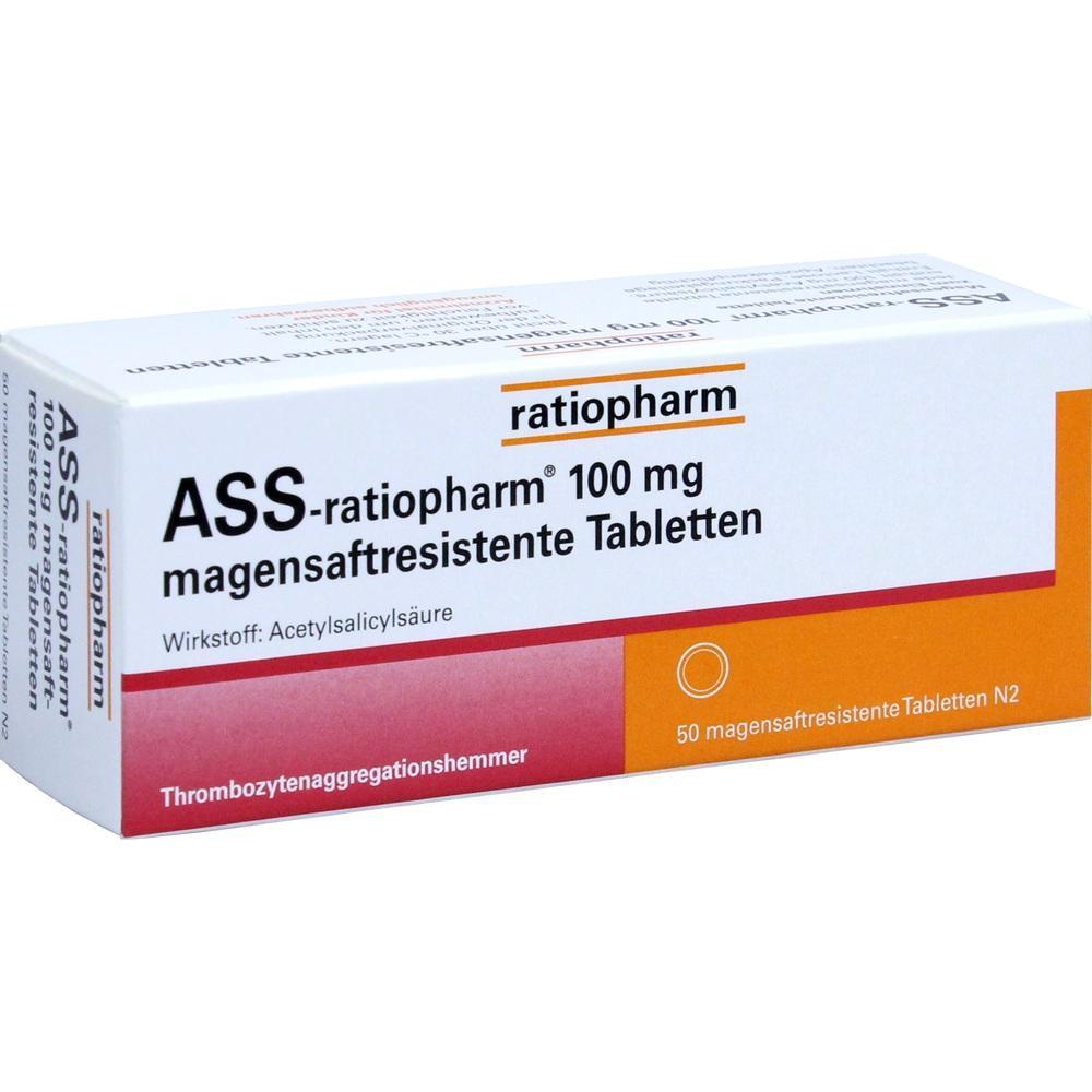 Eine Packung ASS-ratiopharm 100 mg magensaftresistente Tabletten.