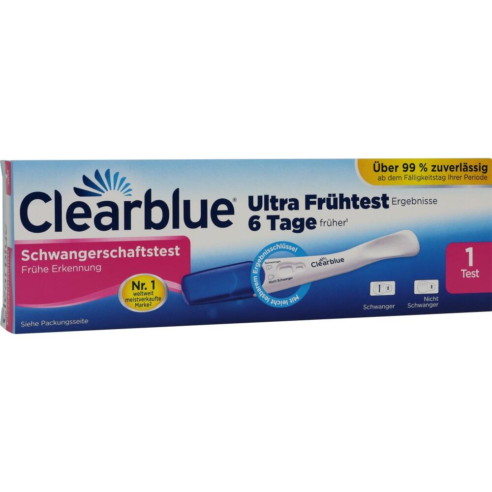 Verpackung eines Schwangerschaftstests der Marke Clearblue f&uuml;r fr&uuml;he Erkennung.