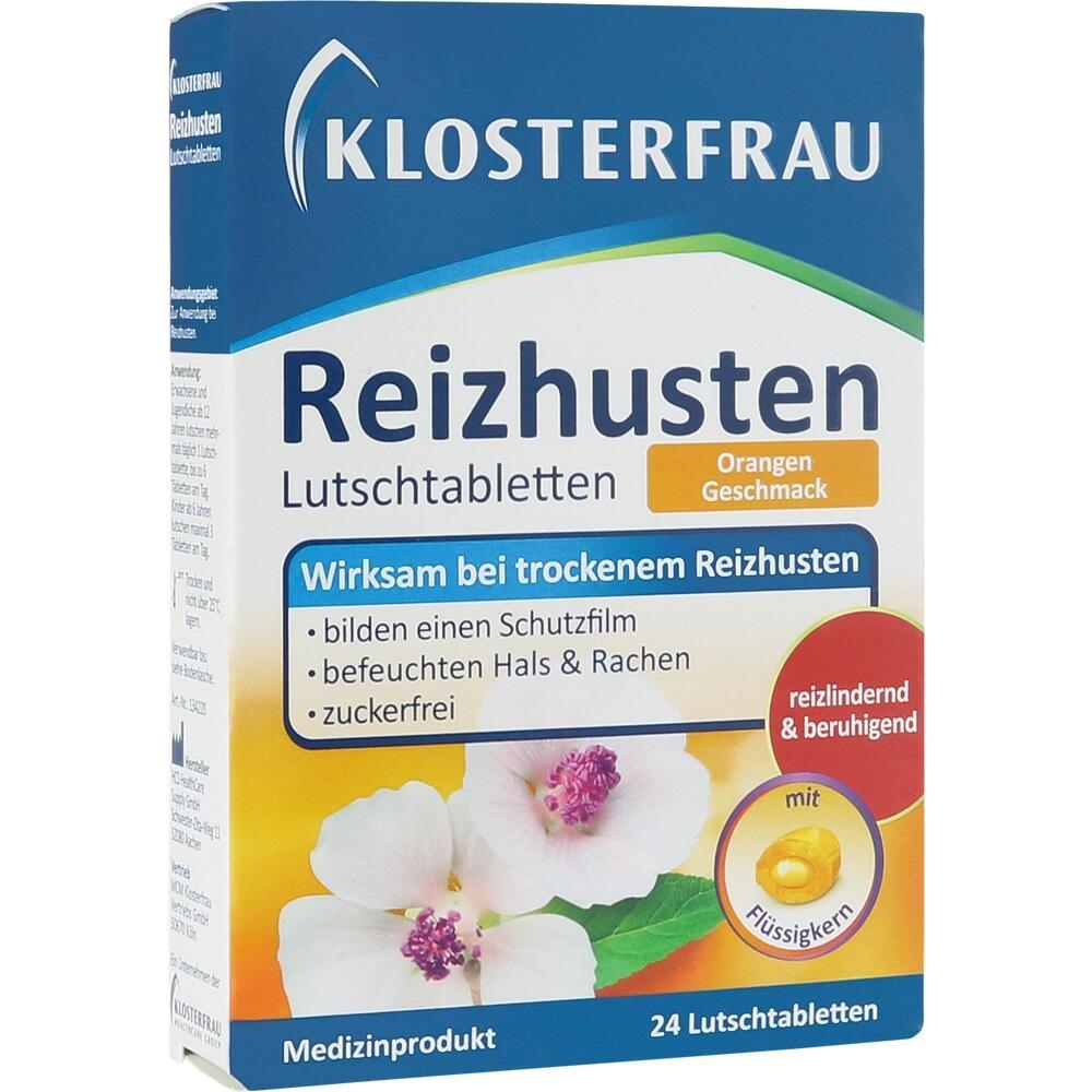 Packung von Reizhusten-Lutschtabletten mit Orangengeschmack f&uuml;r trockenen Husten.