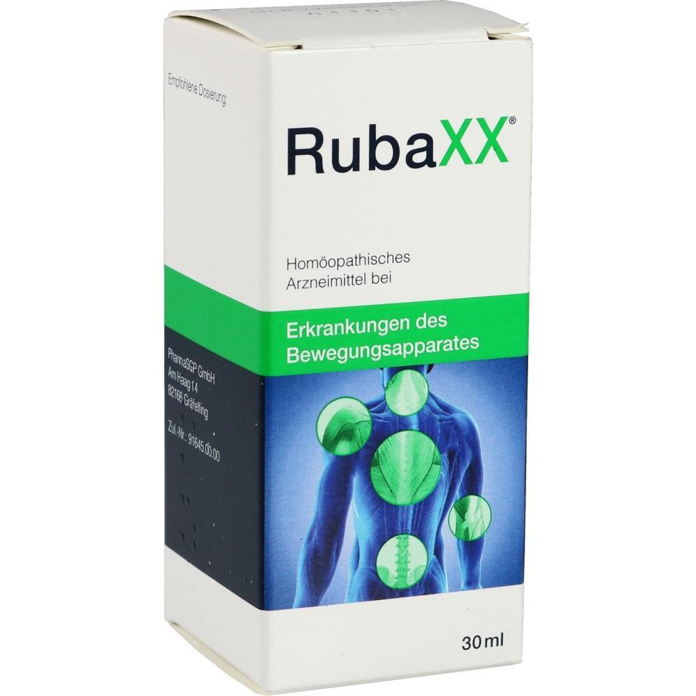 Eine Verpackung von RubaXX, einem homöopathischen Mittel für den Bewegungsapparat.