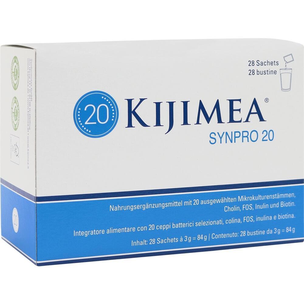 Eine wei&szlig;e Verpackung mit der Aufschrift "Kijimea Synpro 20".