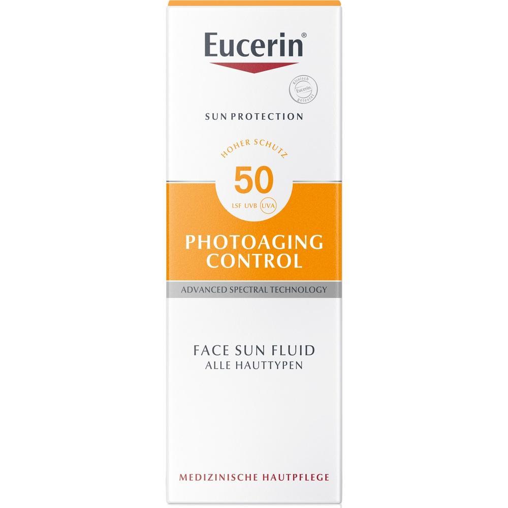 Auf der Verpackung steht "Eucerin LSF 50 Sonnencreme f&uuml;r alle Hauttypen".
