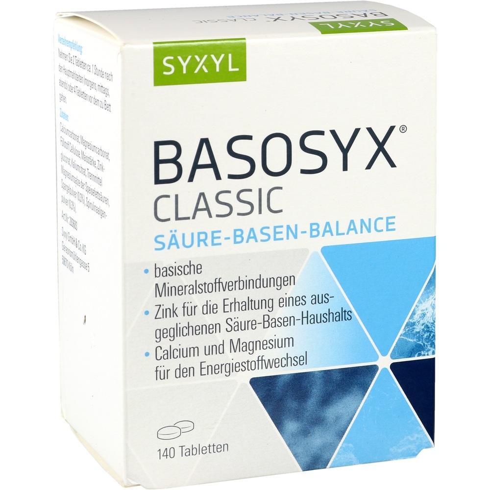 Eine Packung Basosyx Classic Tabletten f&uuml;r S&auml;ure-Basen-Balance mit 140 St&uuml;ck.