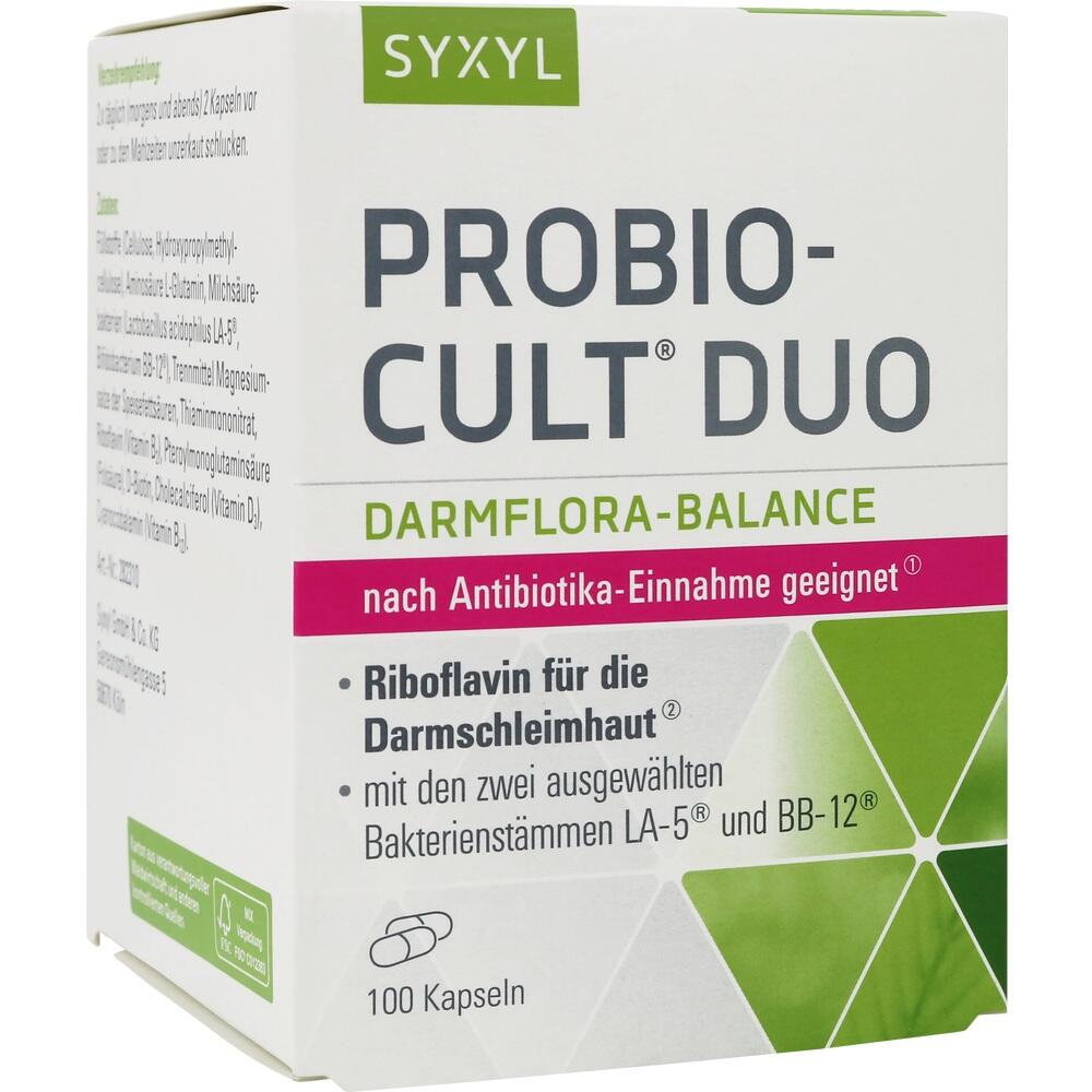 Wei&szlig;e Verpackung eines Probiotikums mit dem Namen "PROBIO-CULT DUO".