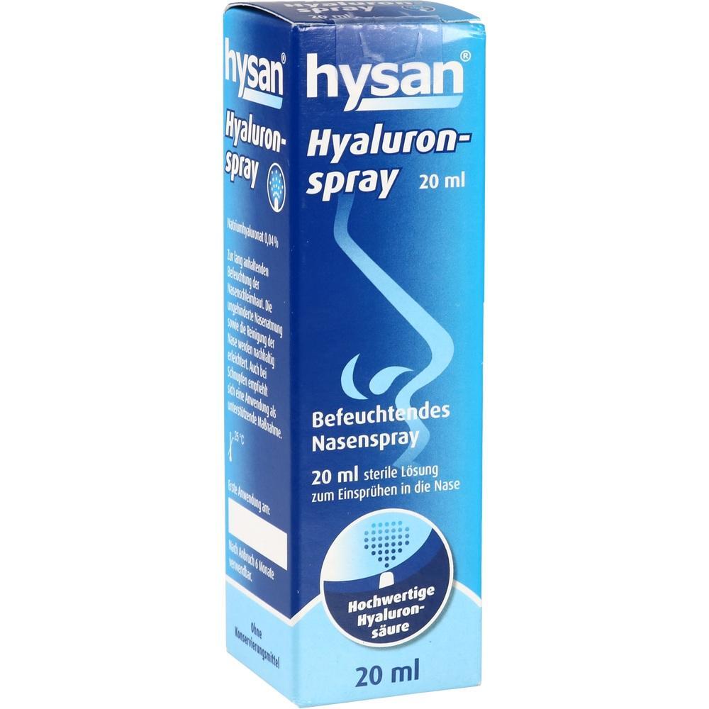Blaue Verpackung eines feuchtigkeitsspendenden Nasensprays mit Hyalurons&auml;ure.