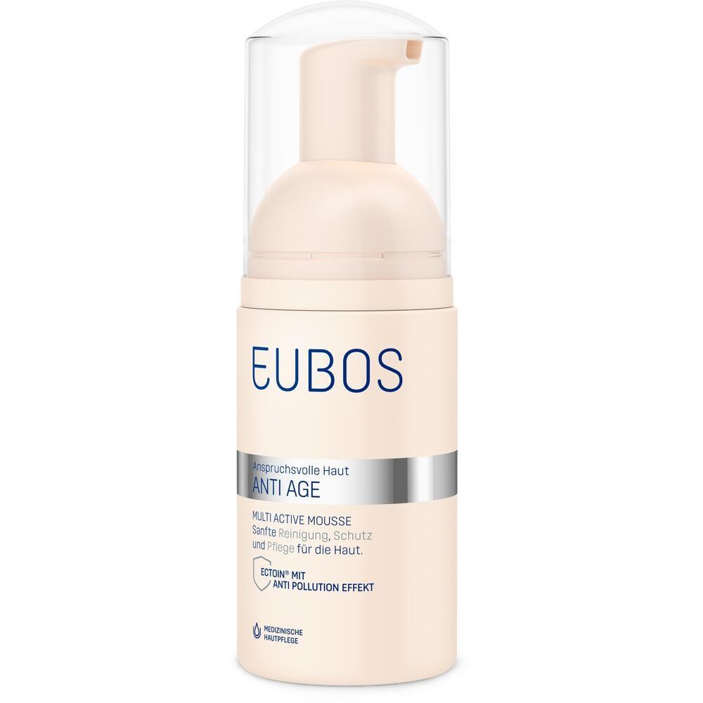Beige Flasche mit Anti-Aging Mousse und Pumpspender.