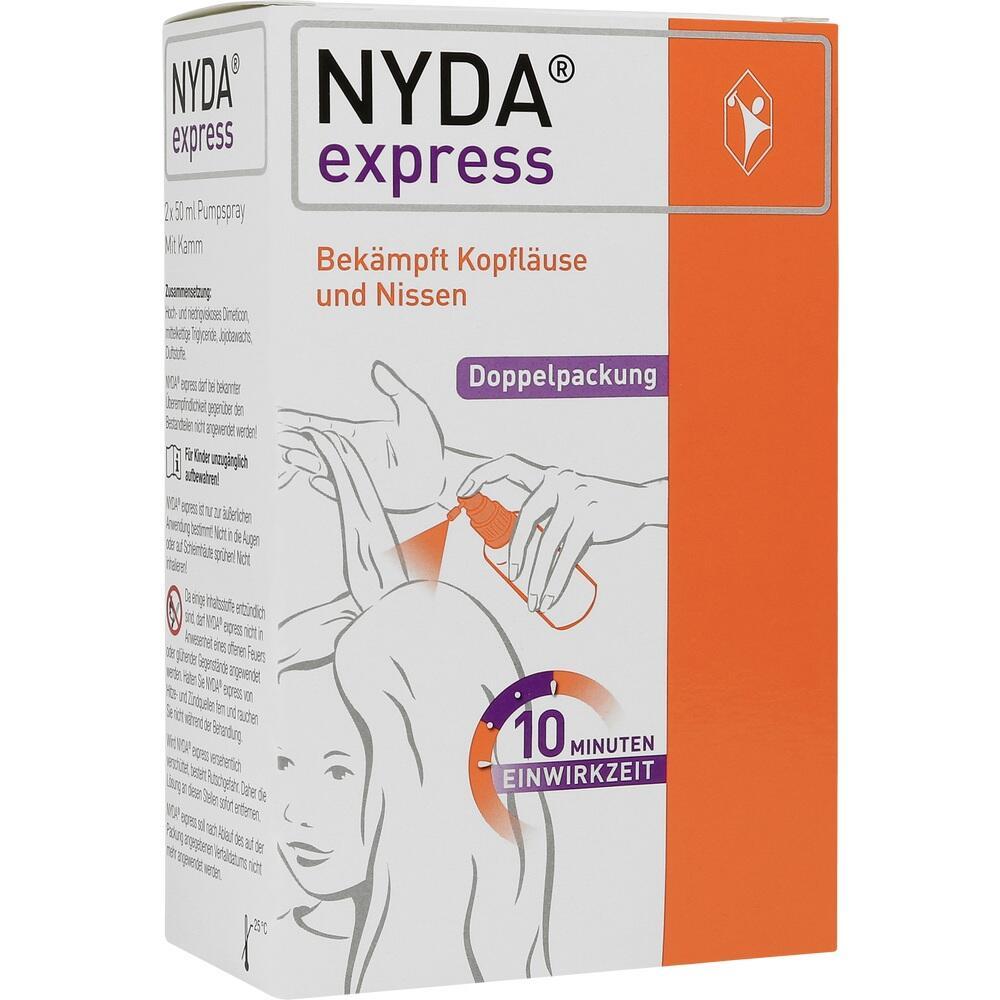 Eine Packung von NYDA express zur Behandlung von Kopfl&auml;usen.