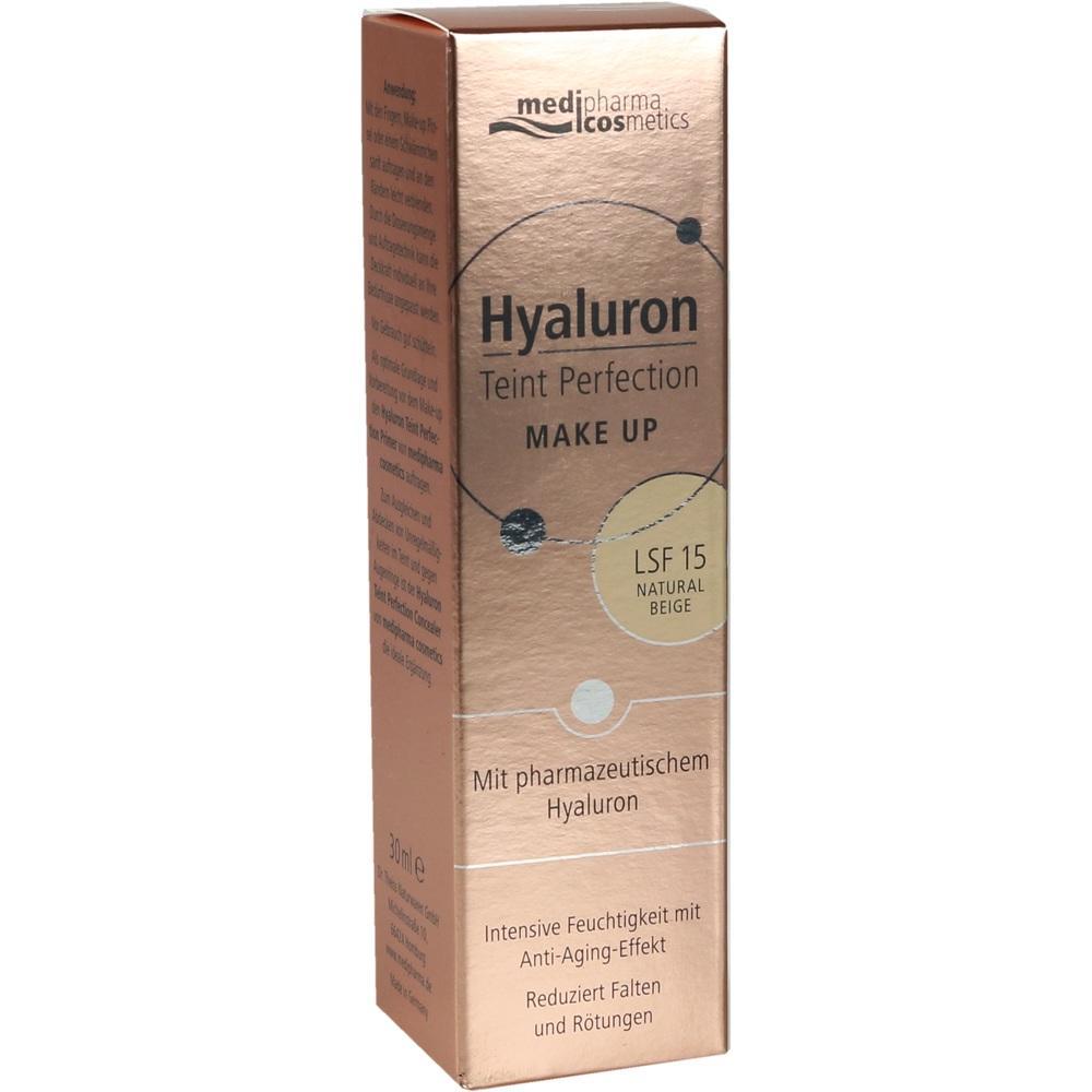 Kupferfarbene Schachtel mit Hyaluron-Make-up und LSF 15, Natural Beige.