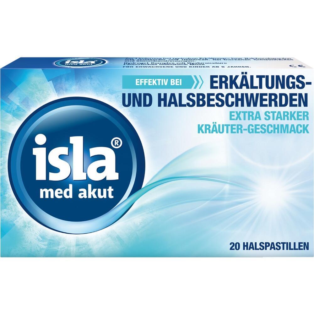 Verpackung von isla med akut Lutschtabletten f&uuml;r Erk&auml;ltungs- und Halsbeschwerden.