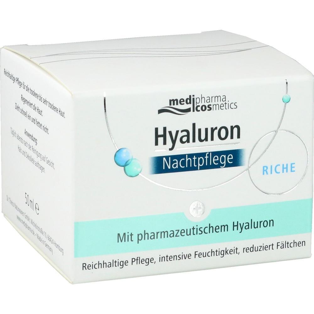 Verpackung einer Hyaluron-Nachtcreme f&uuml;r intensive Feuchtigkeit und Pflege.