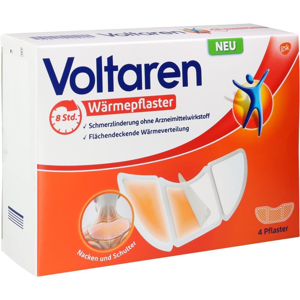 Verpackung von Voltaren W&auml;rmepflastern f&uuml;r Nacken und Schulter, 4 St&uuml;ck.