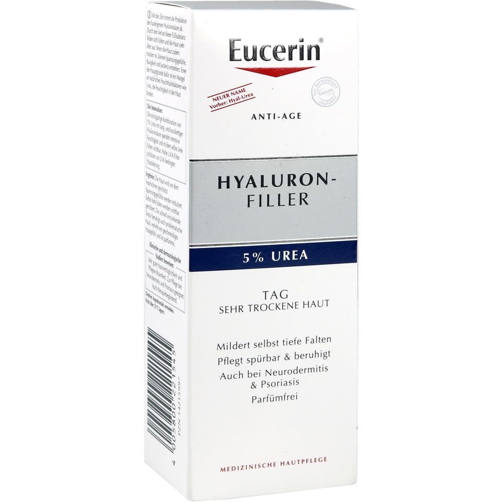 Wei&szlig;e Verpackung der Eucerin Hyaluron-Filler Creme f&uuml;r trockene Haut.