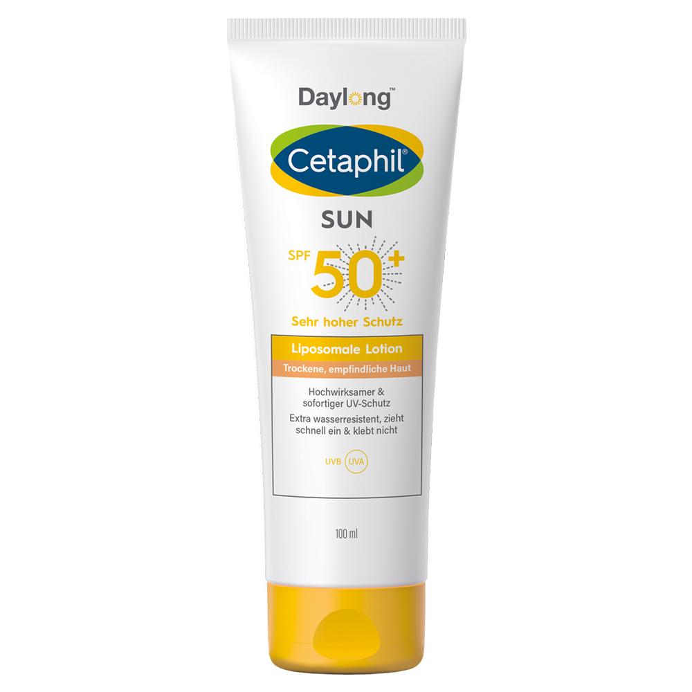 Eine Sonnenschutzlotion mit Lichtschutzfaktor 50+ in einer wei&szlig;en Tube.