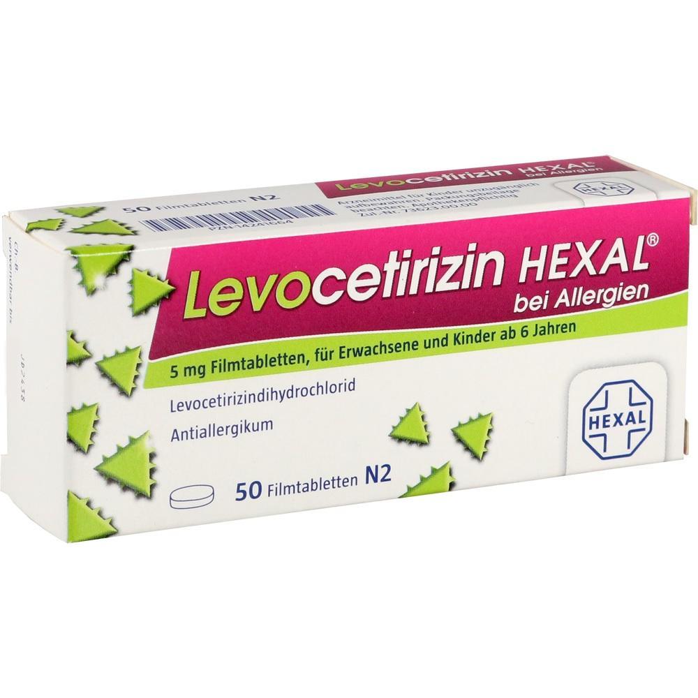 Verpackung von Tabletten gegen Allergien mit dem Namen "Levocetirizin HEXAL".