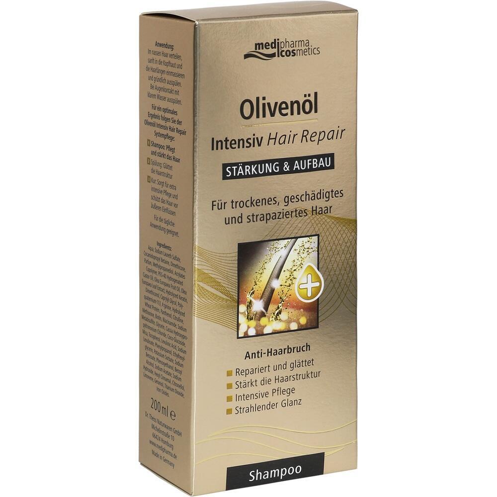 Goldene Shampoo-Verpackung f&uuml;r trockenes, gesch&auml;digtes Haar mit Oliven&ouml;l.