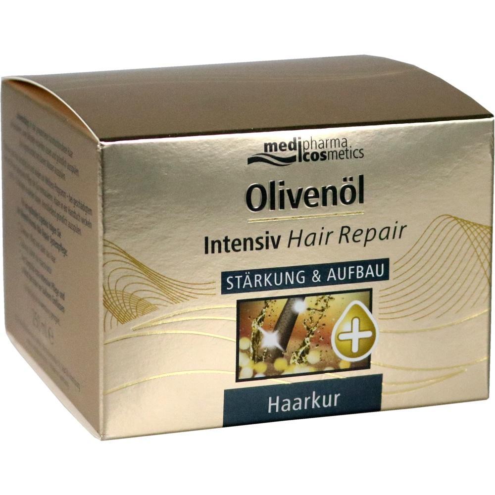 Eine goldene Verpackung f&uuml;r eine Oliven&ouml;l Haarkur zur St&auml;rkung und Aufbau der Haare.