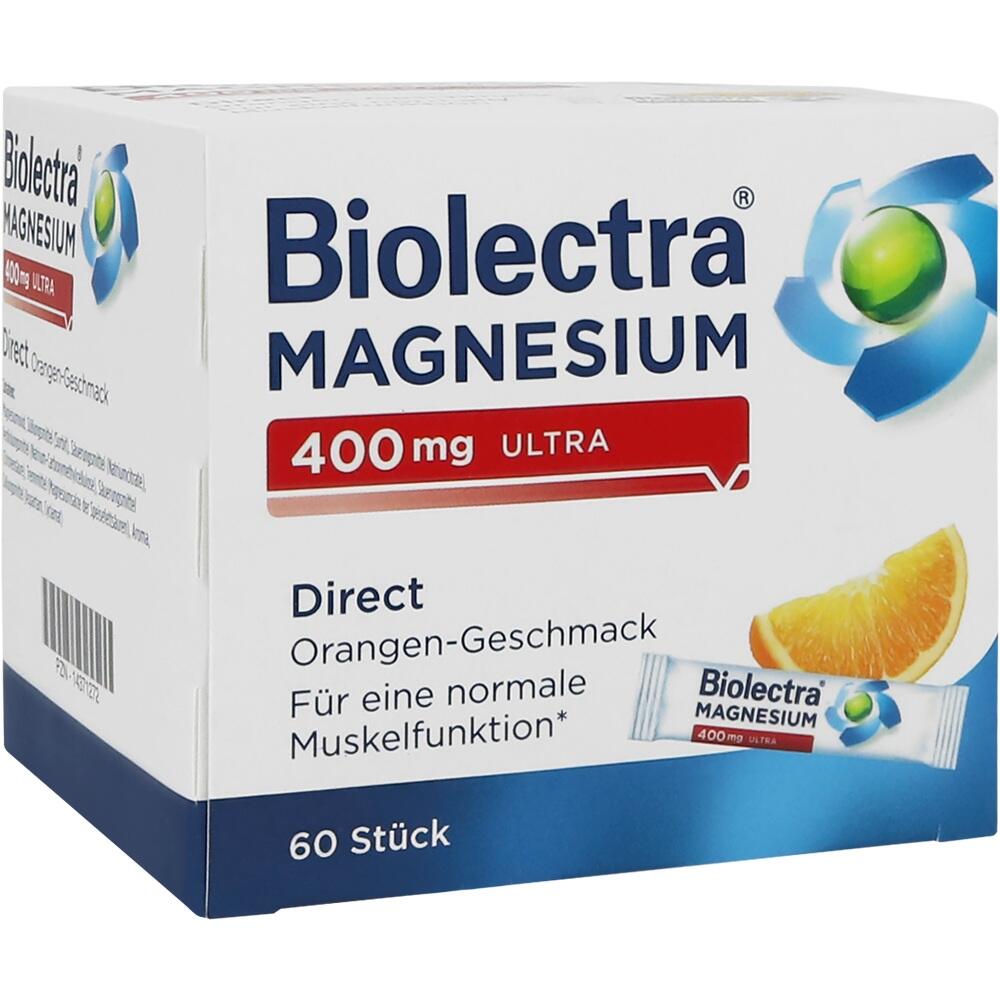Wei&szlig;e Packung mit Biolectra Magnesium, Orangengeschmack, 60 St&uuml;ck.