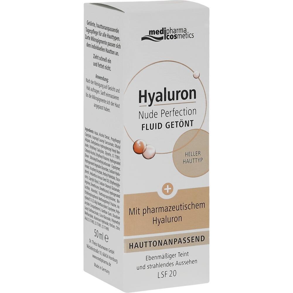 Wei&szlig;e Schachtel mit Hyaluron-Fluid f&uuml;r helle Haut, LSF 20.