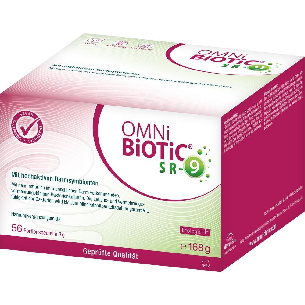Verpackung des Nahrungsergänzungsmittels Omni-Biotic SR-9 mit 56 Portionen.