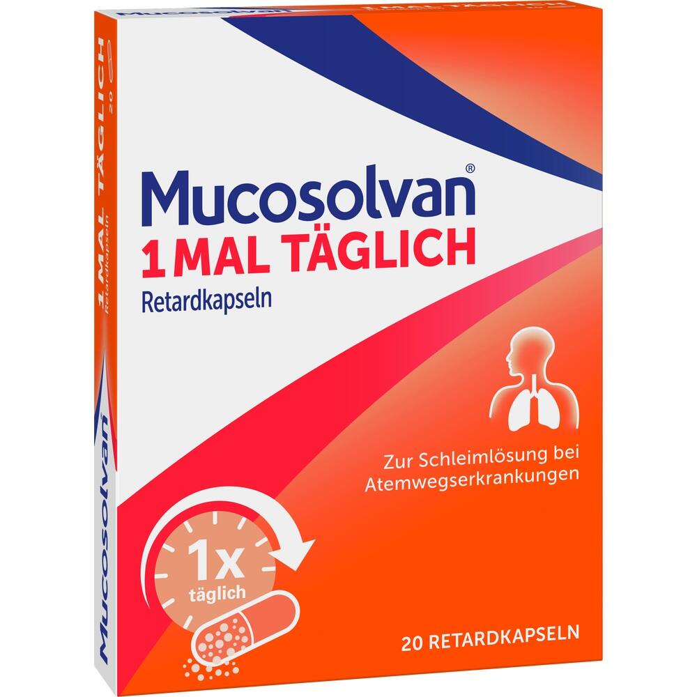 Eine Packung Mucosolvan-Kapseln f&uuml;r die t&auml;gliche Einnahme bei Atemwegserkrankungen.