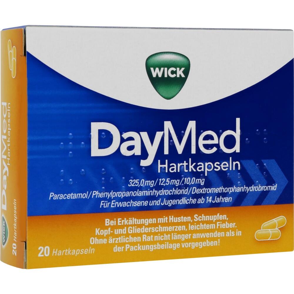 Packung von Erk&auml;ltungskapseln mit dem Namen "DayMed" gegen Erk&auml;ltungsbeschwerden.