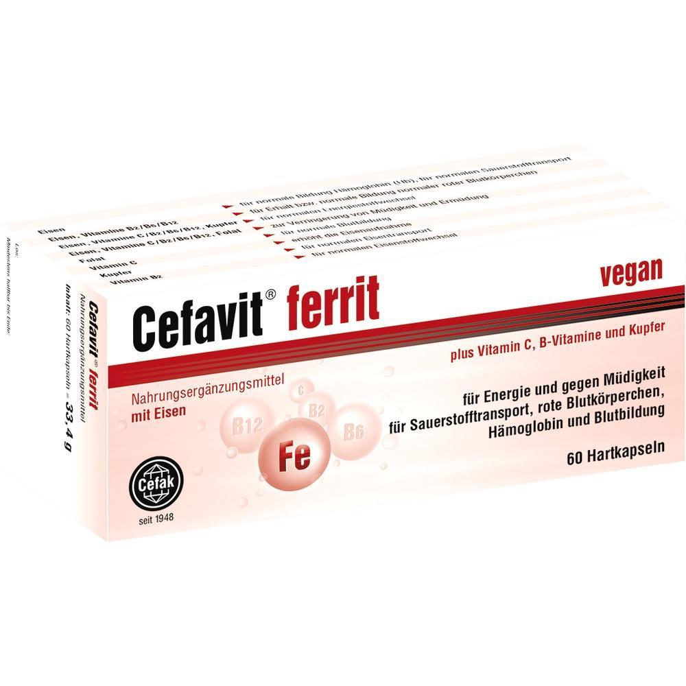 Verpackung von Cefavit Ferrit, einem Nahrungserg&auml;nzungsmittel mit Eisen und Vitaminen.