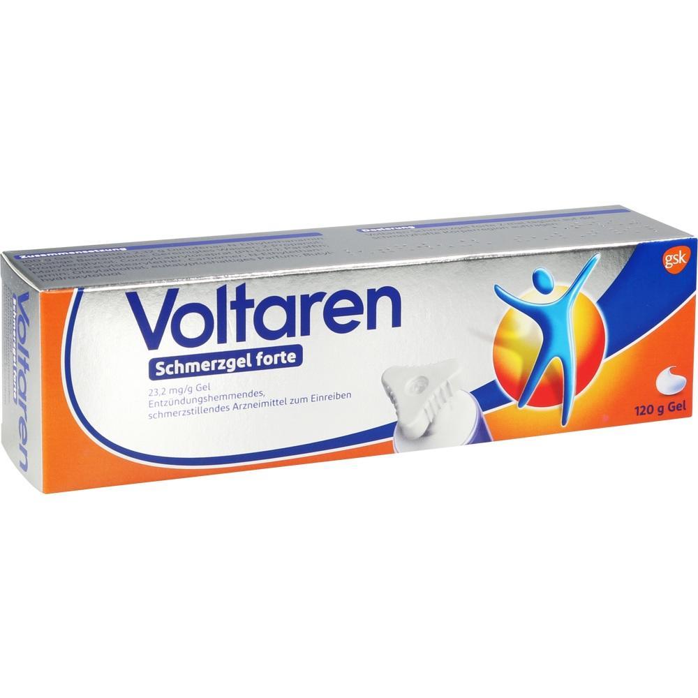 Eine Packung Voltaren Schmerzgel forte f&uuml;r die Haut zur Linderung von Schmerzen.