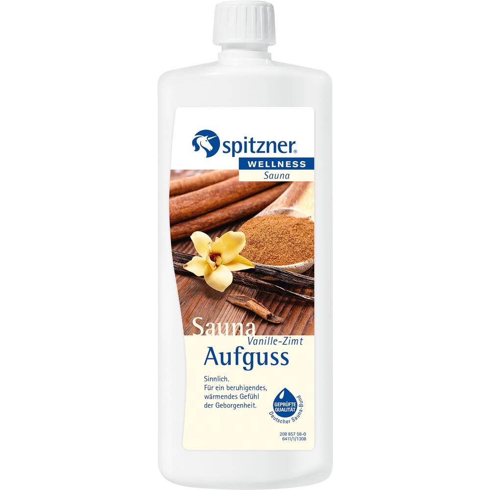 Eine Flasche mit Sauna-Aufguss in der Duftrichtung Vanille-Zimt.