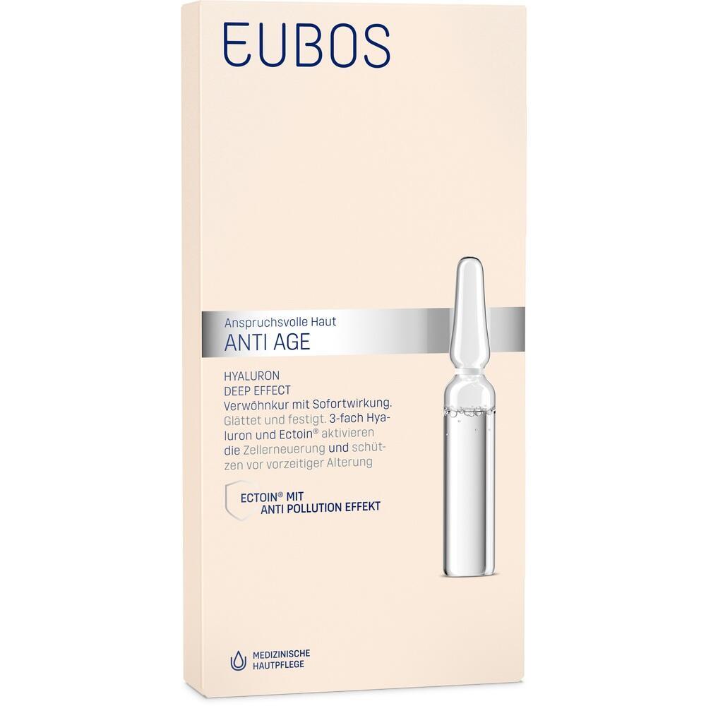 Verpackung von EUBOS Anti-Age-Produkt mit einer Ampulle darauf.
