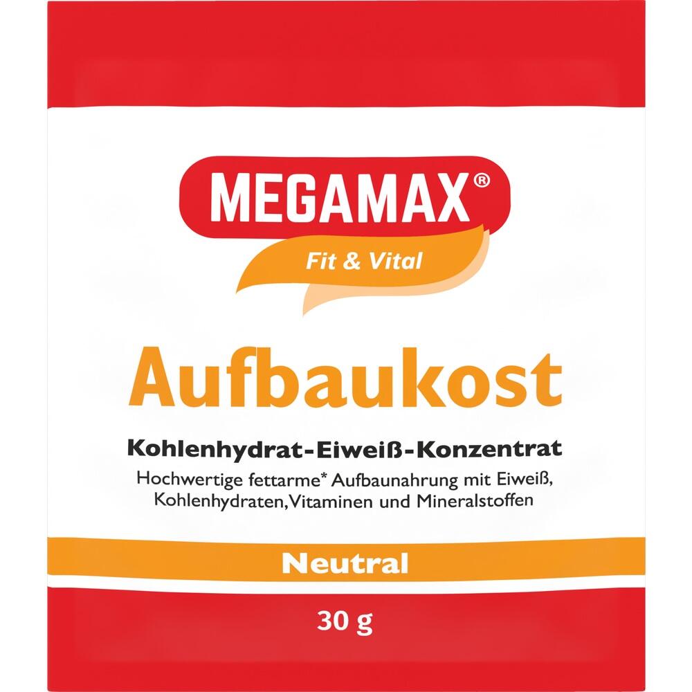 Eine Packung Megamax Aufbaunahrung mit Kohlenhydraten und Eiwei&szlig;, 30g, neutral.