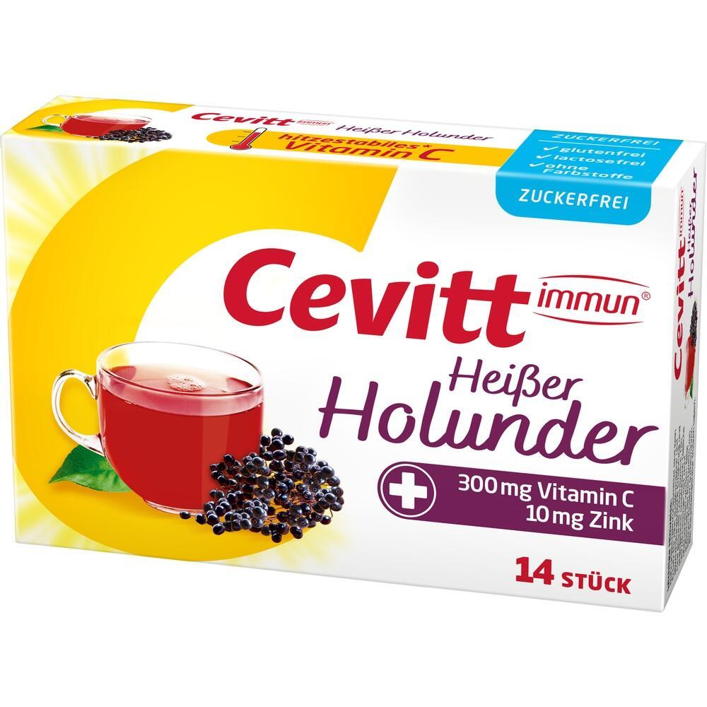 Packung von Cevitt Immune mit hei&szlig;em Holunder, Vitamin C und Zink.