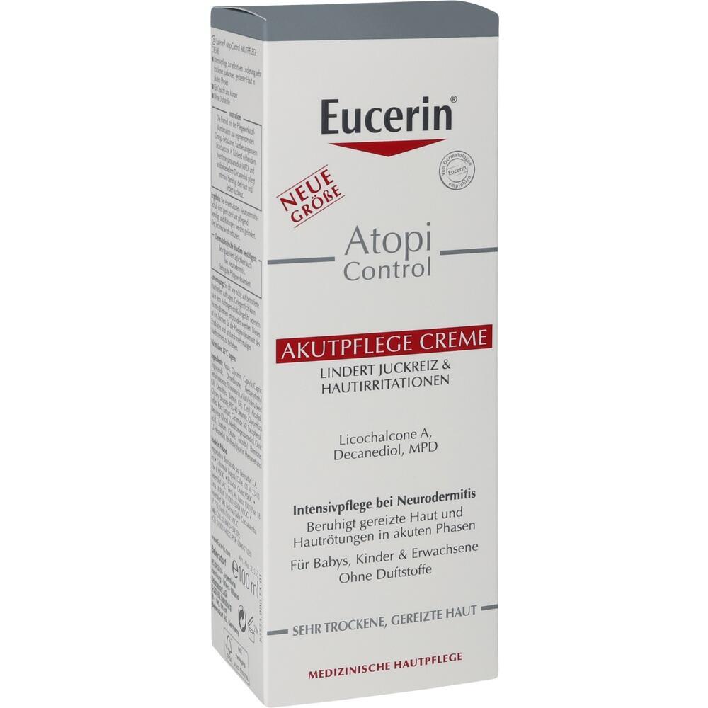 Eine Eucerin AtopiControl Creme-Schachtel f&uuml;r trockene, gereizte Haut.