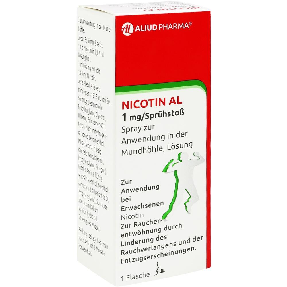 Eine Packung Nicotin AL Spray zur Raucherentwöhnung.