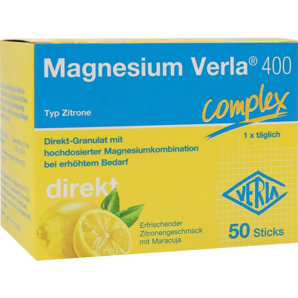 Gelbe Magnesium-Verla-Verpackung mit Zitronenmotiv.