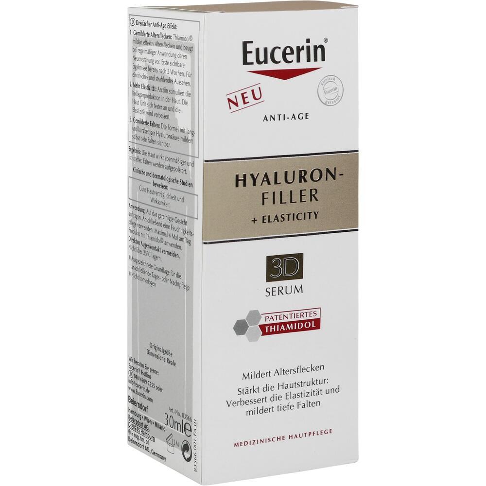 Eine wei&szlig;e Verpackung von Eucerin Hyaluron-Filler Anti-Age Serum.