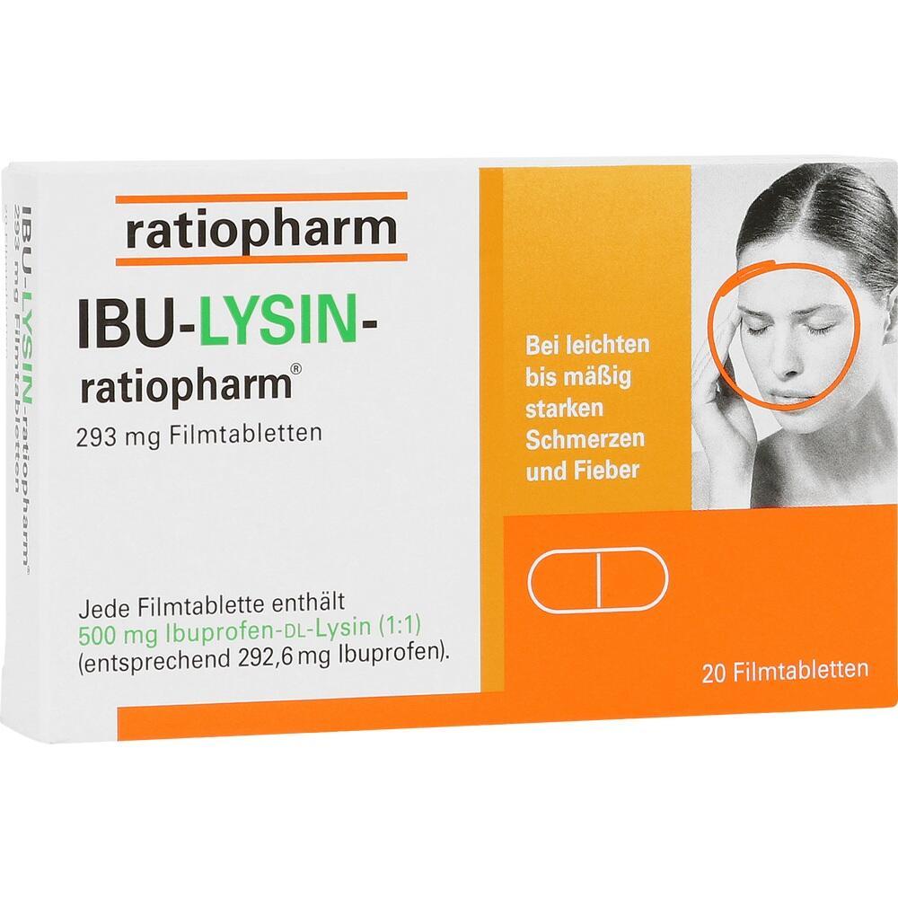 Packung von IBU-LYSIN-ratiopharm Tabletten gegen Schmerzen und Fieber.