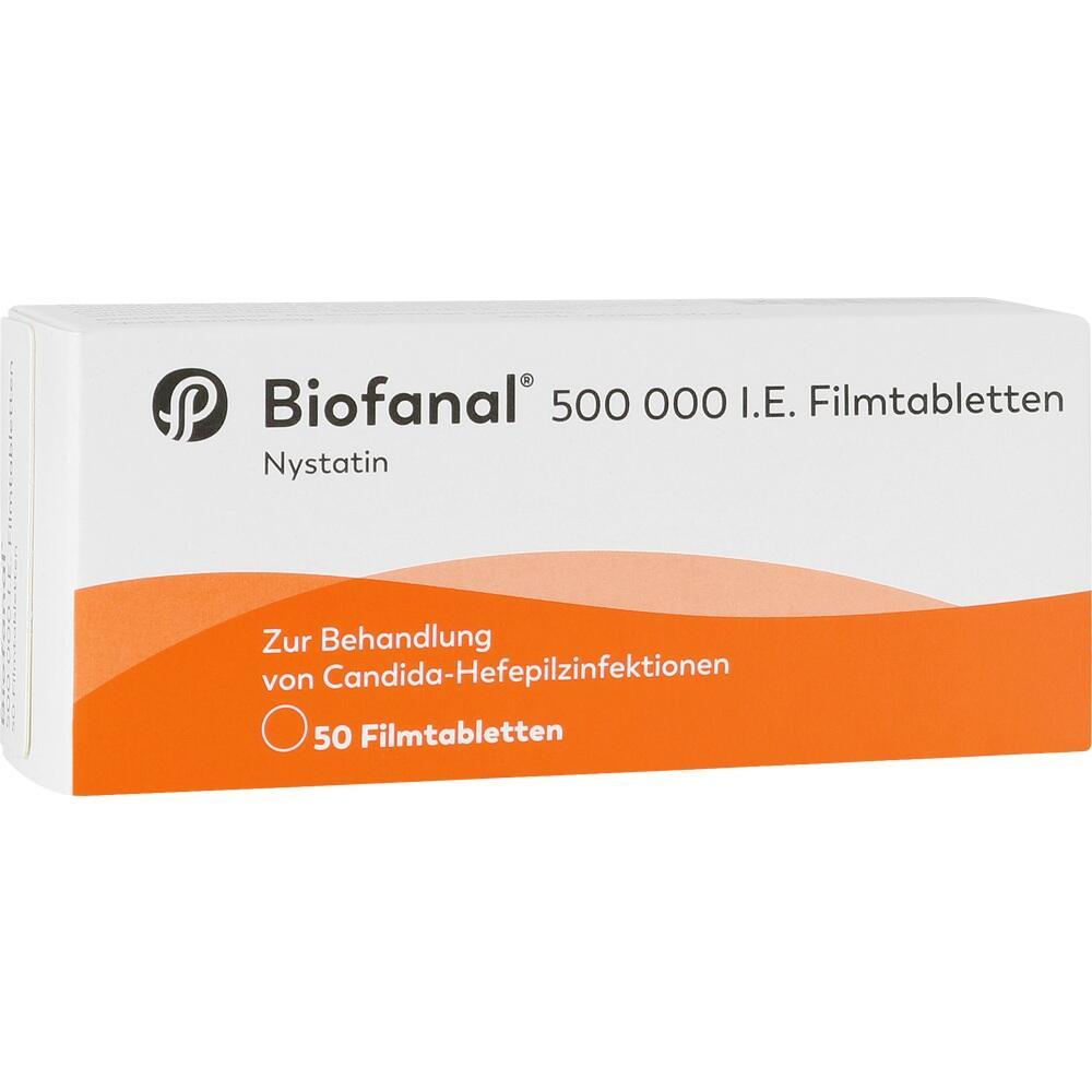 Schachtel mit 50 Filmtabletten zur Behandlung von Hefepilzinfektionen.