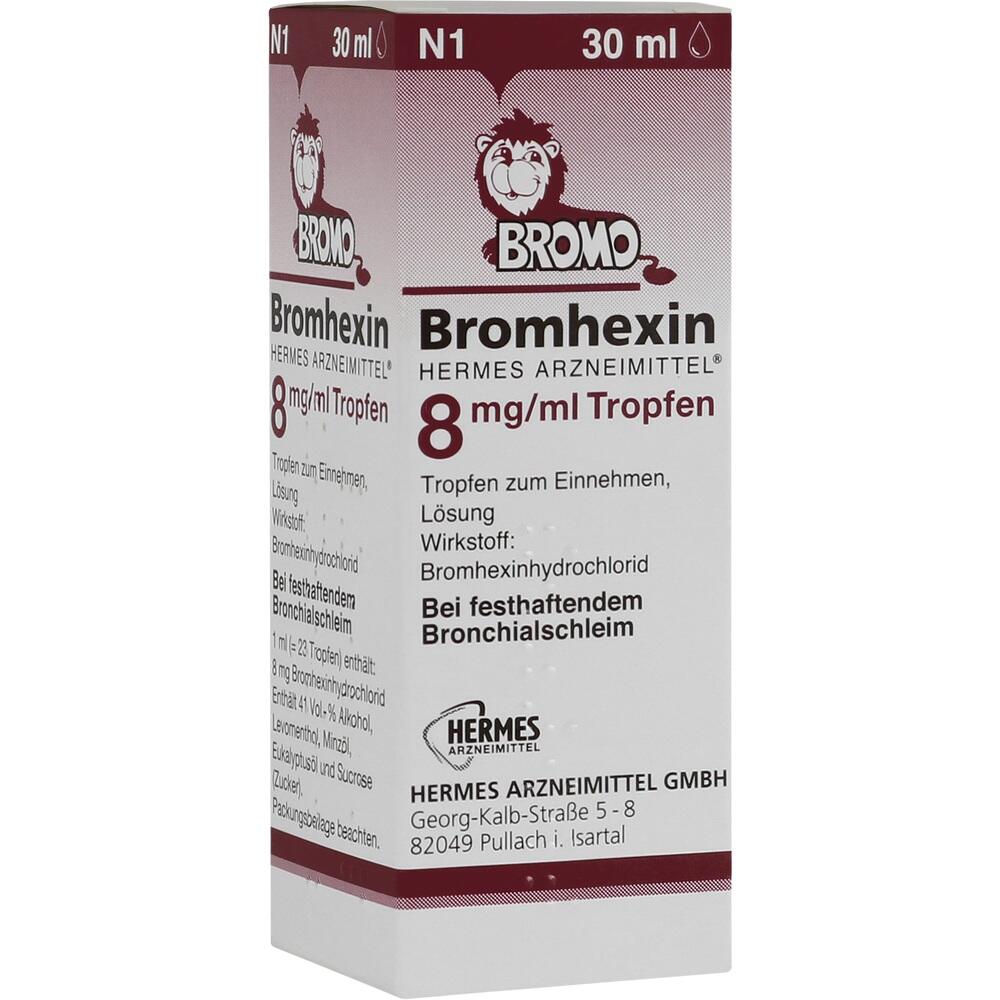 Eine Packung Bromhexin Tropfen gegen hartn&auml;ckigen Bronchialschleim.