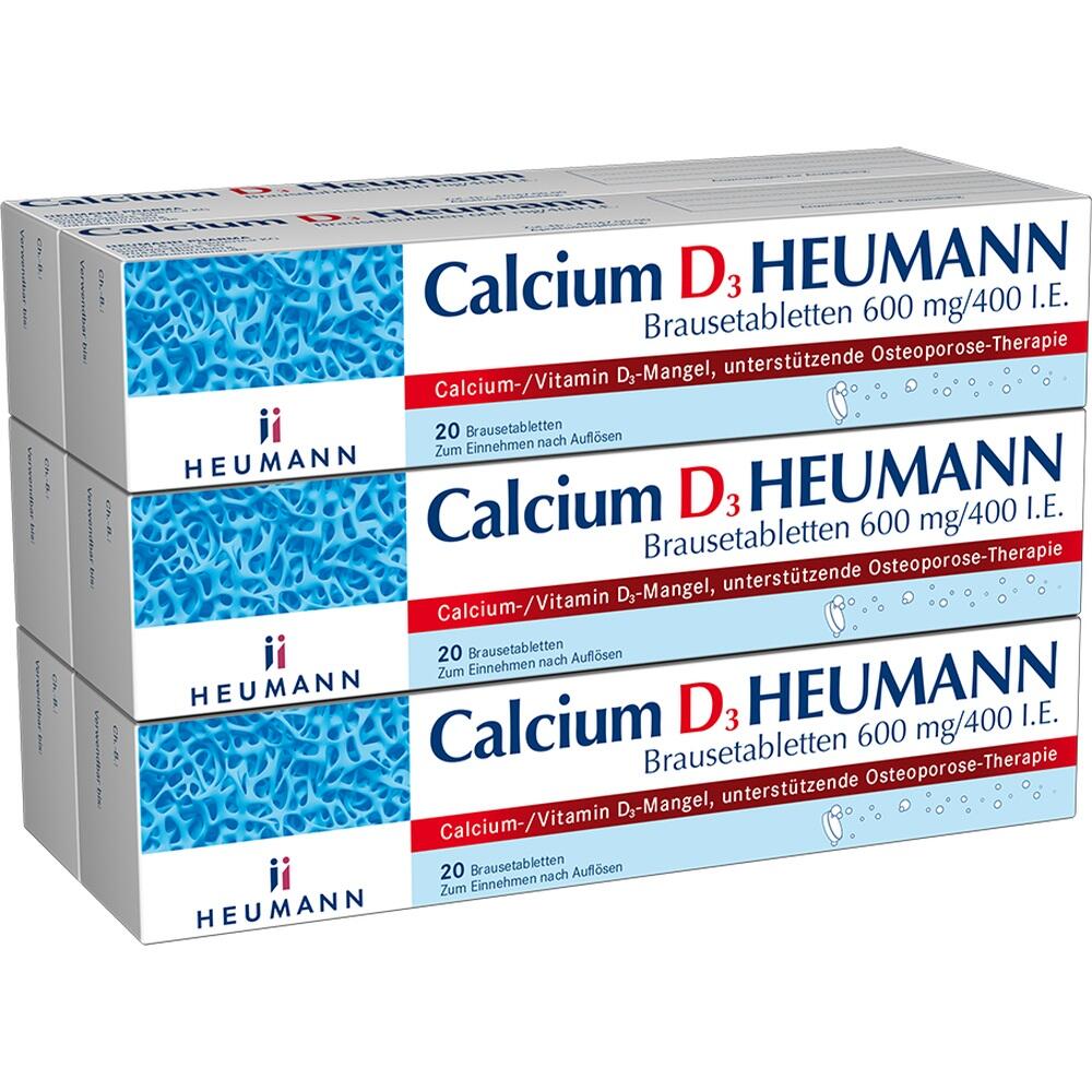 Drei Packungen Brausetabletten von Calcium D3 Heumann f&uuml;r Vitamin-D-Mangel.